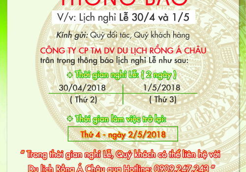 Thông báo nghỉ lễ Chiến thắng 30/4 và Quốc tế lao động 1/5