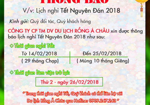 Thông báo Lịch nghỉ Tết Nguyên Đán 2018