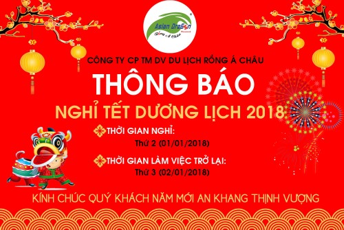 Thông báo lịch nghỉ Tết Dương lịch 2018