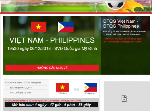 Vé trận bán kết AFF Cup 2018 Việt Nam - Philippines sẽ được bán online từ 10h sáng ngày 28/11