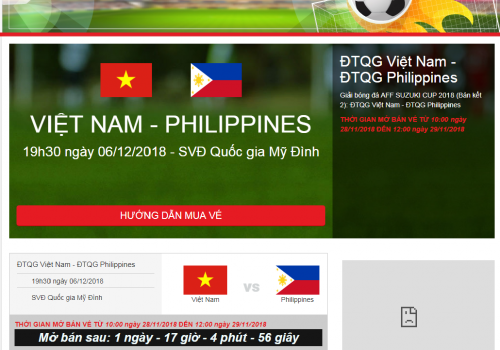 Vé trận bán kết AFF Cup 2018 Việt Nam - Philippines sẽ được bán online từ 10h sáng ngày 28/11