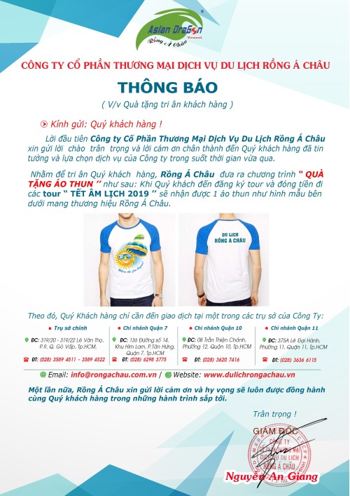 Thông báo tặng quà khi đăng ký tour Tết 2019