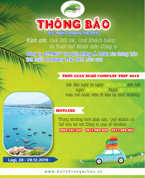 Thông báo lịch nghỉ Company Trip 2019