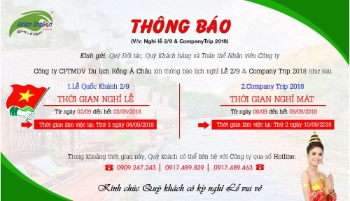 Thông báo nghỉ lễ 2-9 và Company Trip 2018